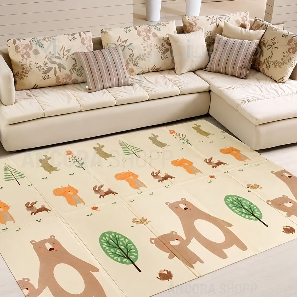 Tapete Infantil de Atividades 180 x 120 x 1cm Dupla Face Urso Tatame Térmico para Bebe Emborrachado
