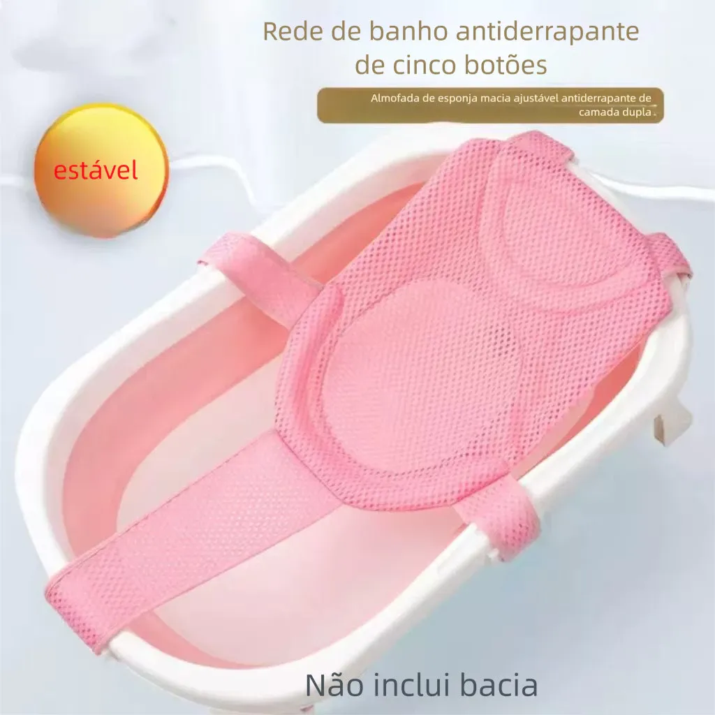 Rede de proteção e apoio para banheira com trava de segurança para bebê